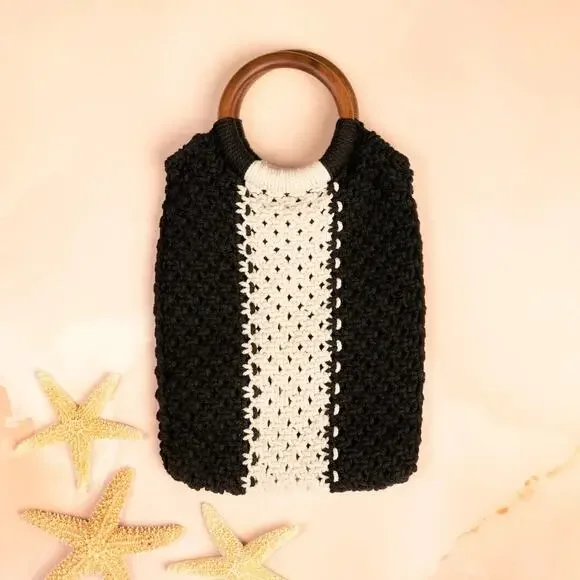 LAUDE THE LABEL Gabby Mini Macrame Bag Black Curateur Summer 2023 Rachel Zoe - Picture 2 of 6